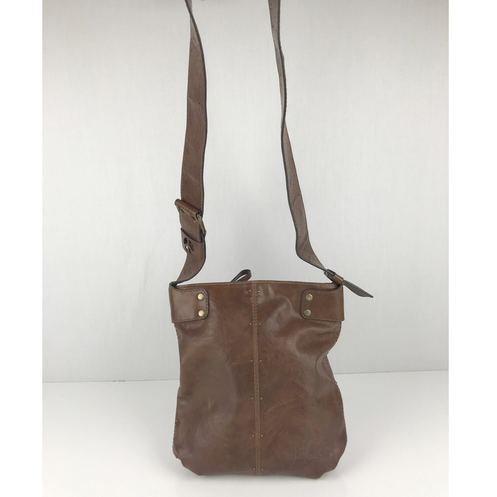 Stamp 10 Authentic Brown Faux Leather Shoulder‎ Bag Crossbody Purse Peace Sign